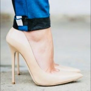 JIMMY CHOO NUDE PATENT LEATHER ANOUK STILETTO PUMPS, 41.5 BOX NEW SOLES
